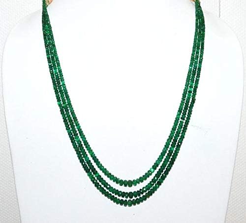 finest 3 line natural emerald faceted rondelle necklace, emerald faceted rondelle beads, 2.50-5.50 mm, 15