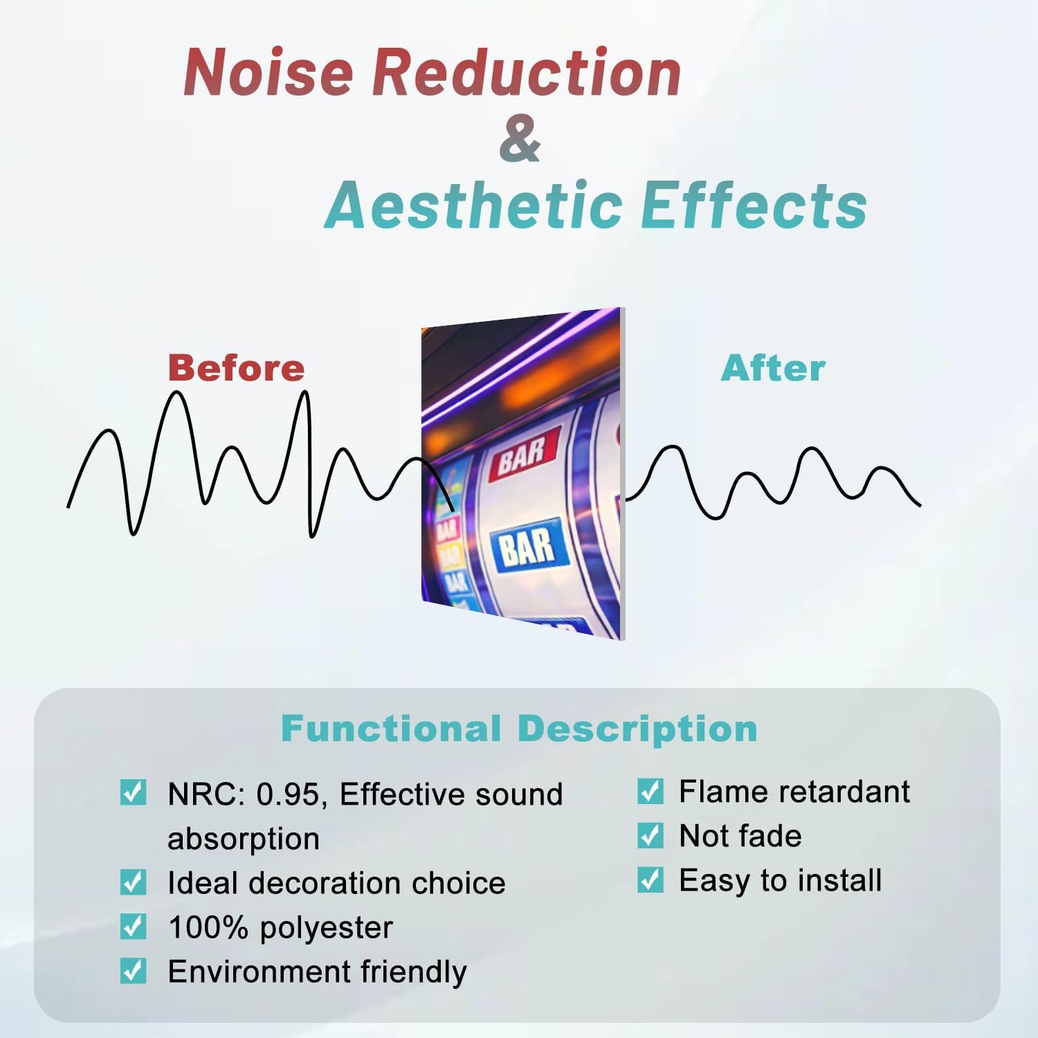 Art Acoustic Panels Slot Machine Rolling Drums Acoustical Soundproof Wall Panel with Self-Adhesive Decorative Sound Absorbing Panel Acoustic Treatment