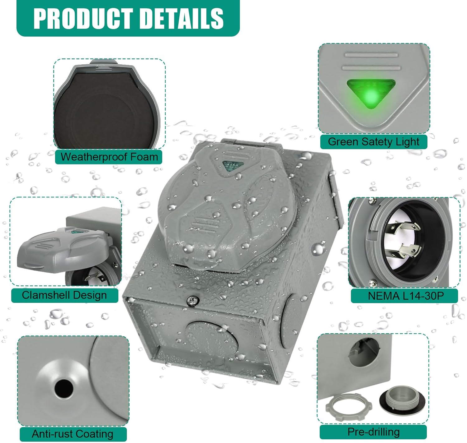 OUTPRIZE Pre-Drilled Generator Inlet Box, NEMA 3R 30 Amp Outdoor Waterproof Power Inlet Box, NEMA L14-30P 4 Prong, 125/250 Volt, 7500 Watts, ETL Listed