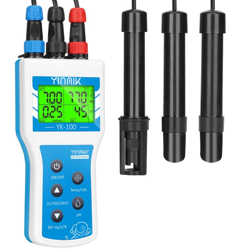YINMIK Handheld Dissolved Oxygen Meter, Smart DO Meter with Salinity and Altitude Compensation, Portable 6 in 1 pH DO SALT EC TDS Tester for Koi pond Aquaculture Environment Monitor Scientific Brewing