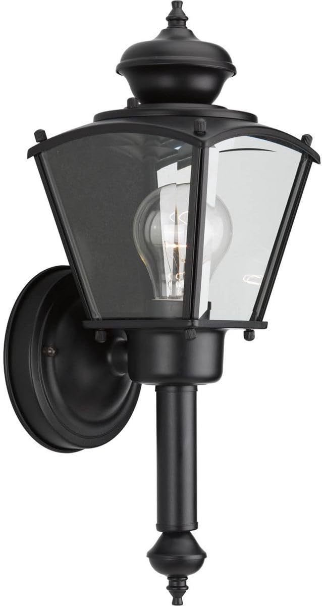 Progress Lighting 1-Light Clear Beveled Glass Traditional Outdoor Wall Lantern Light, BrassGUARD Lantern Collection, Outdoor, P5846-31, Matte Black