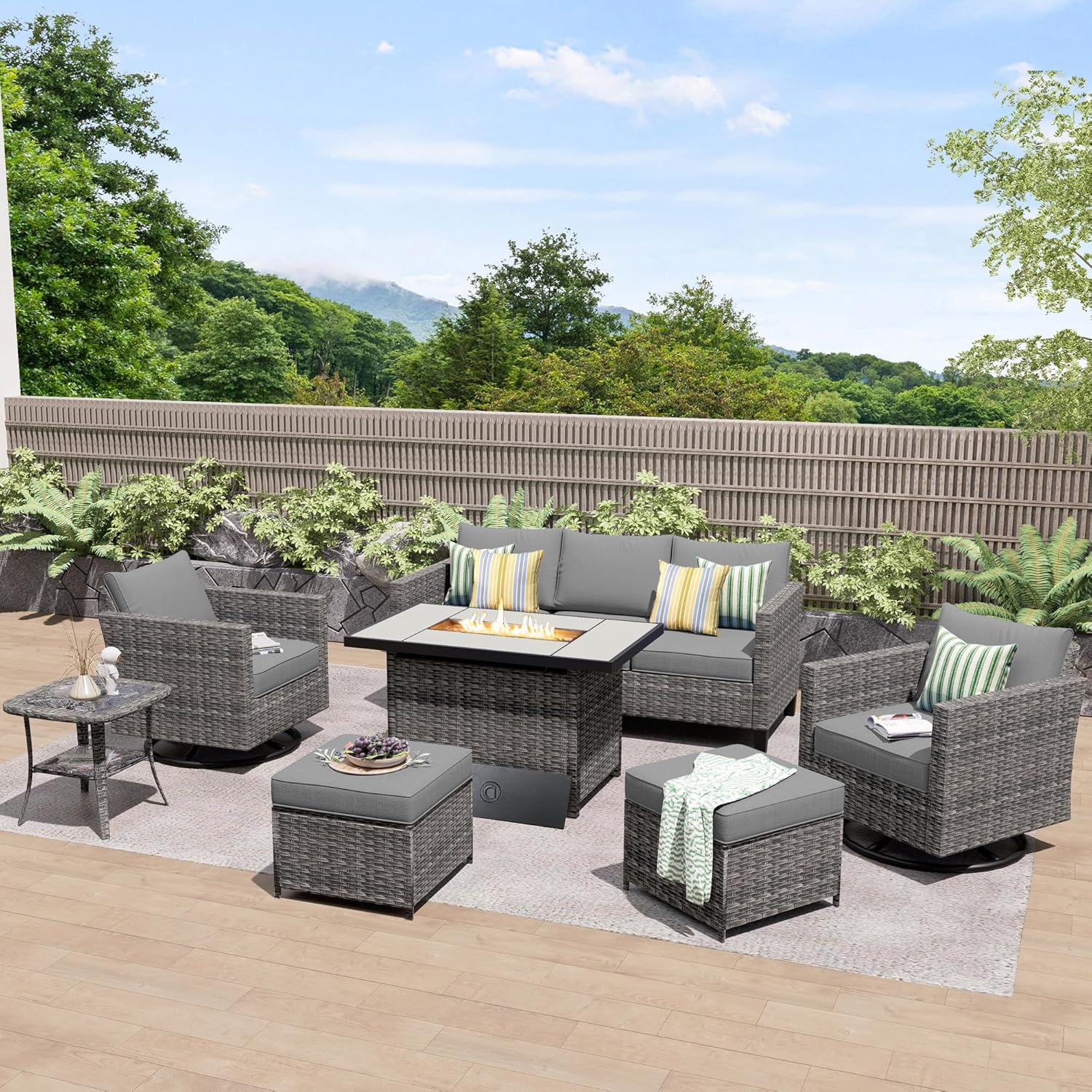 HOOOWOOO Outdoor Patio Furniture Sets 7 Pieces Patio Conversation Sets Weather Resistant Wicker Sofa Seating Set with 42