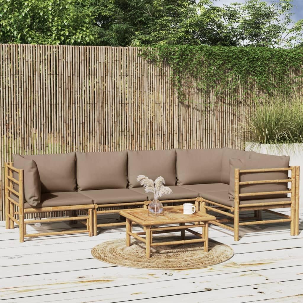 6 Piece Patio Lounge Set with Taupe Cushions Bamboo,Bamboo Patio Lounge Set: Enjoy Comfort and Style Outdoors Patio Furniture Sets, Outdoor Furniture Sets
