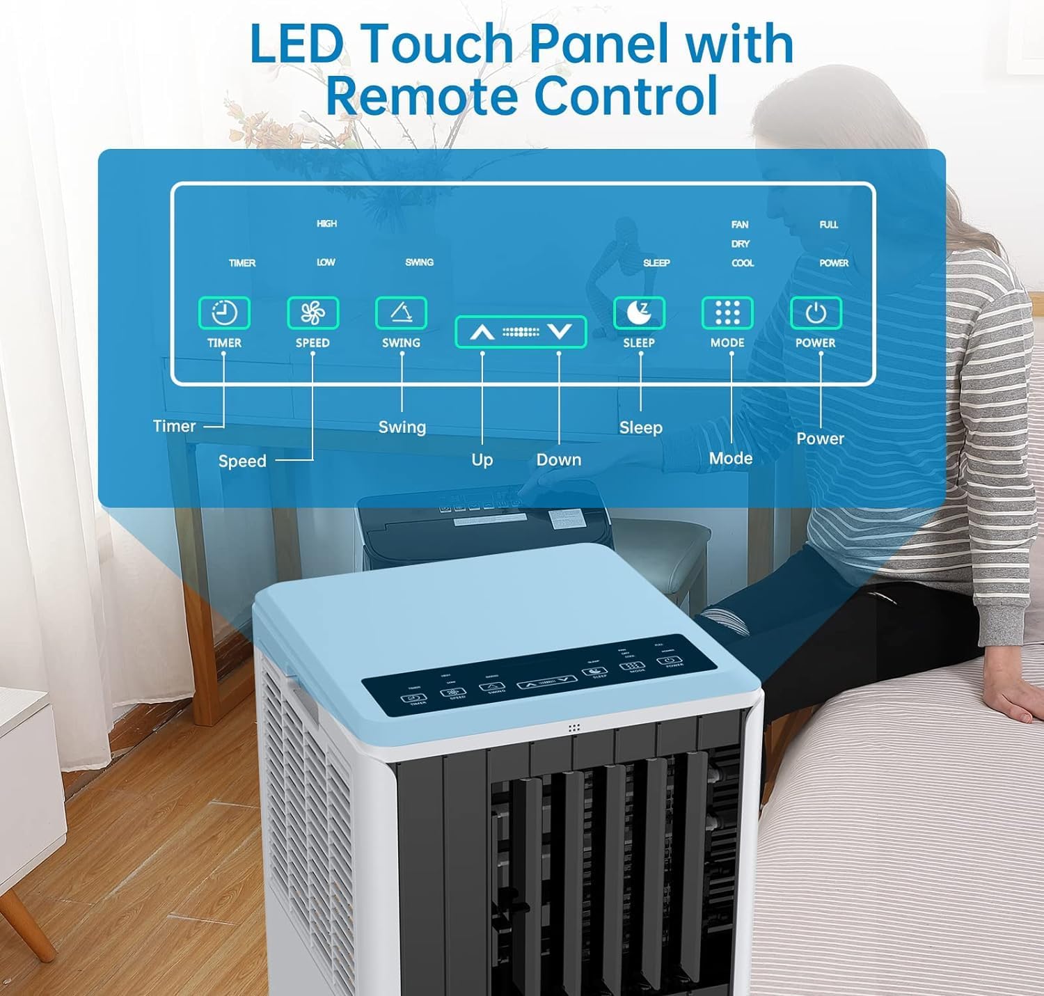 8000 BTU portable ac,3-in-1 Portable AC with Remote Control, Digital Display, 24 Hrs Timer, Stand Up Air Conditioners with Caster Wheels for Room Cooling Up to 350 Sq.ft