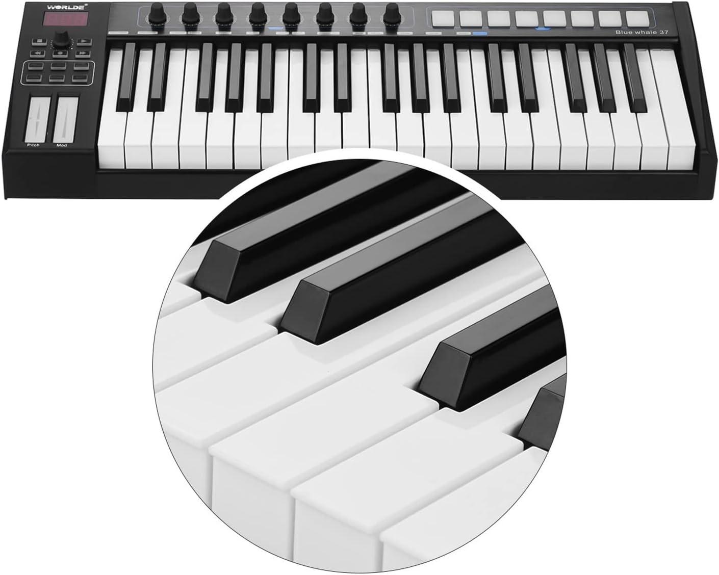 Keyboard Piano 37 Portable USB MIDI Controller Keyboard 37 Semi-Weighted Keys 8 RGB Backlit Trigger Pads LED Display
