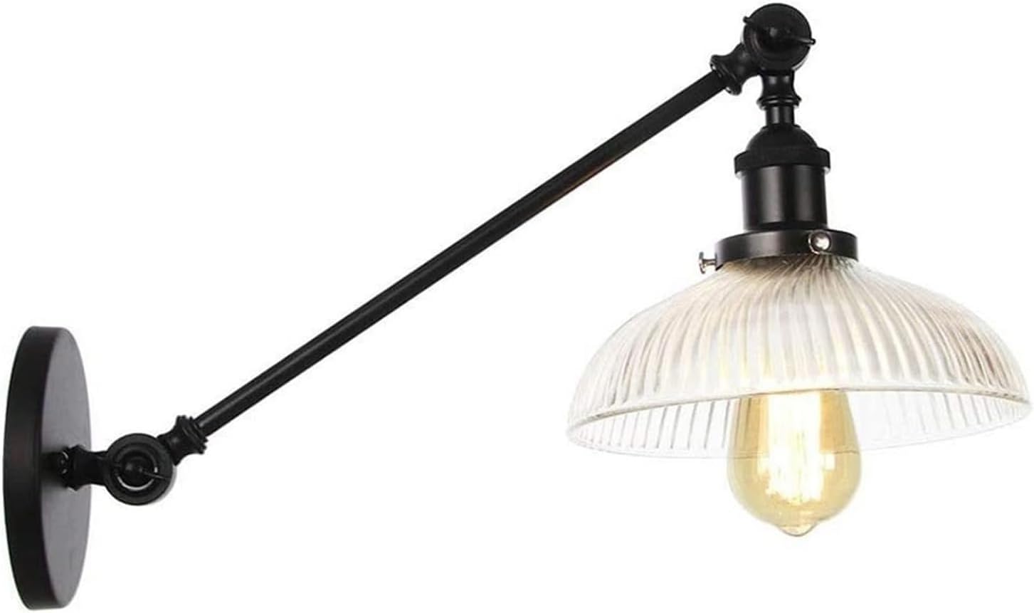Vintage Wall Lighting Fixtures, Glass Lampshade Wall Sconce, Adjustable Angle Swing Arm 360 Degree Rotatable Wall Light, Creative Wrought Iron Decoration Wall Lamp, for Bedroom Bedside