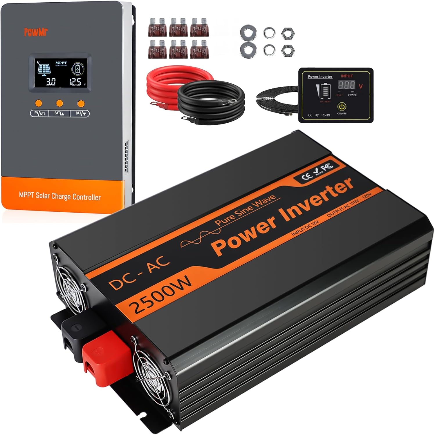 PowMr 2500W 24V Pure Sine Wave Inverter & 100A MPPT Solar Charge Controller