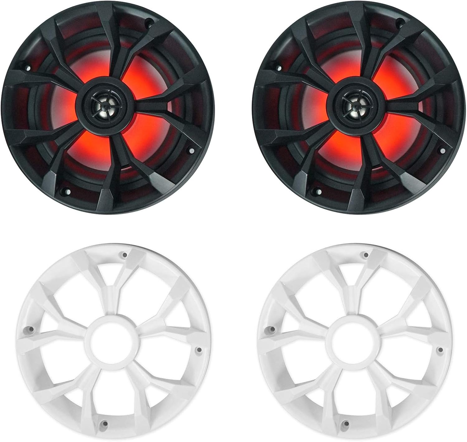 Rockville RKL65MBW 700-Watt 6.5 in Marine Boat Speakers with LED Lights, Black and White Grilles, IP66 Waterproof, UV Resistant, Rustproof Design for Boats and Outdoor Audio, 4-Piece