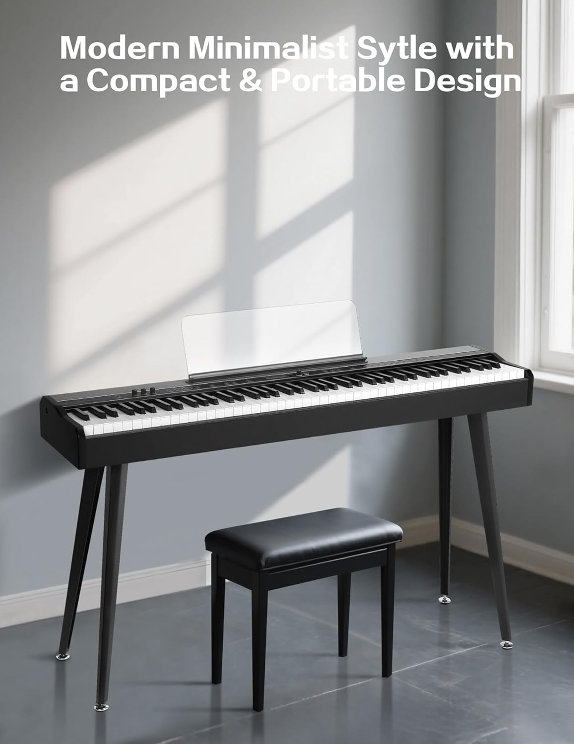 88-Key Digital Piano with Hammer Action, USB/MIDI Connectivity Professional Full Weighted Keyboard Electric Piano for Beginners, Dual Stereo, 3-Pedal