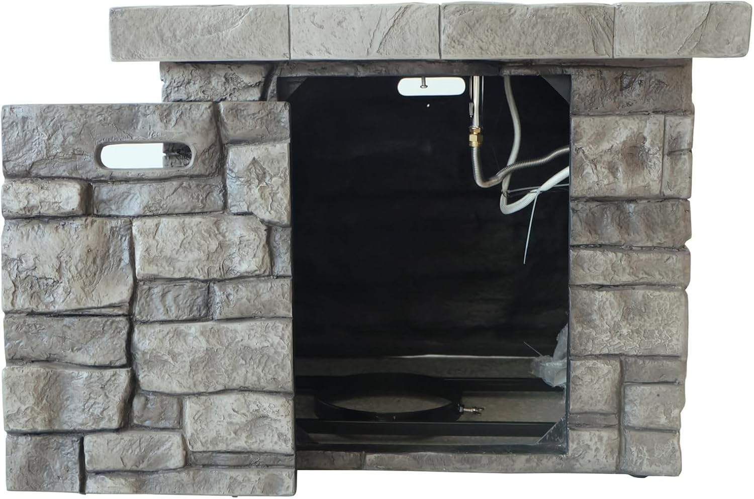 Penau 30 Inch Outdoor Square Propane Fire Pit - 40,000 BTU Grey, Durable MgO Construction, Hand Crafted Details, No Assembly Required