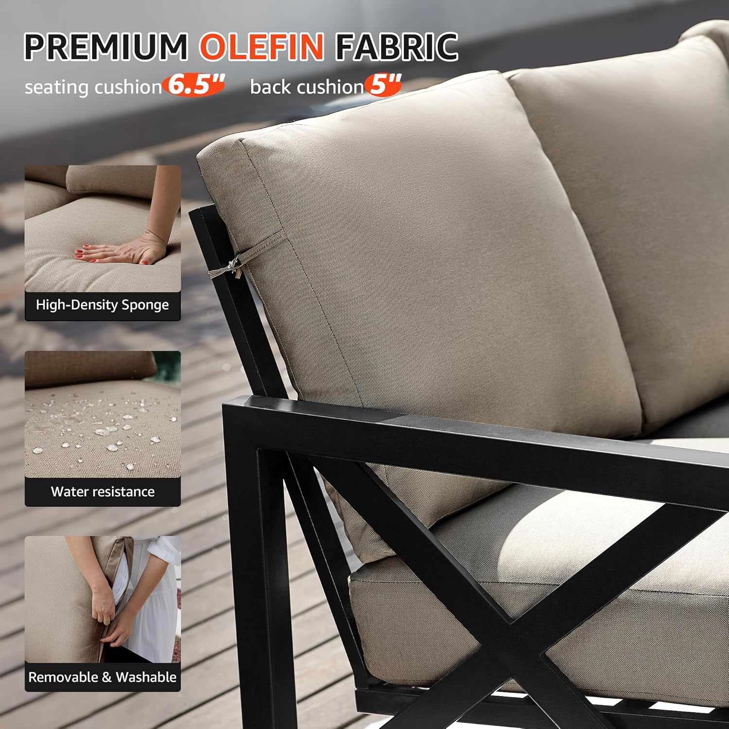 NATURAL EXPRESSIONS 6 Pieces Patio Furniture Sets,Outdoor Furniture Sets Metal Patio L Shape Sectional Couch Sofa Conversation Sets with 6.5