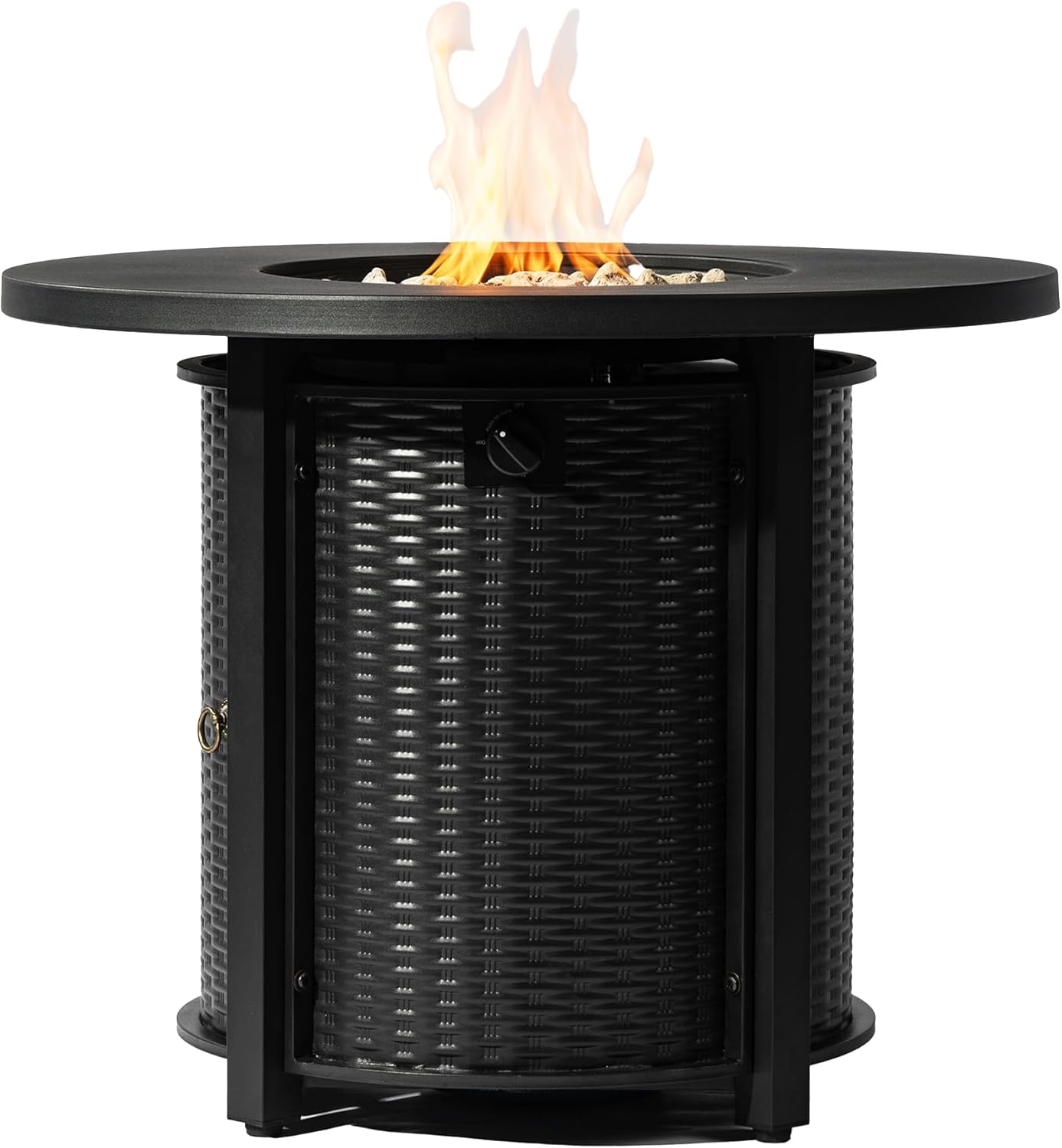 32 Inch Propane Fire Pit, Outdoor Fire Pit Table, 50000 BTU Round Steel Gas Fire Pits with Lid, Add Warmth and Ambience to Parties On Outside Patio Deck Garden, Black