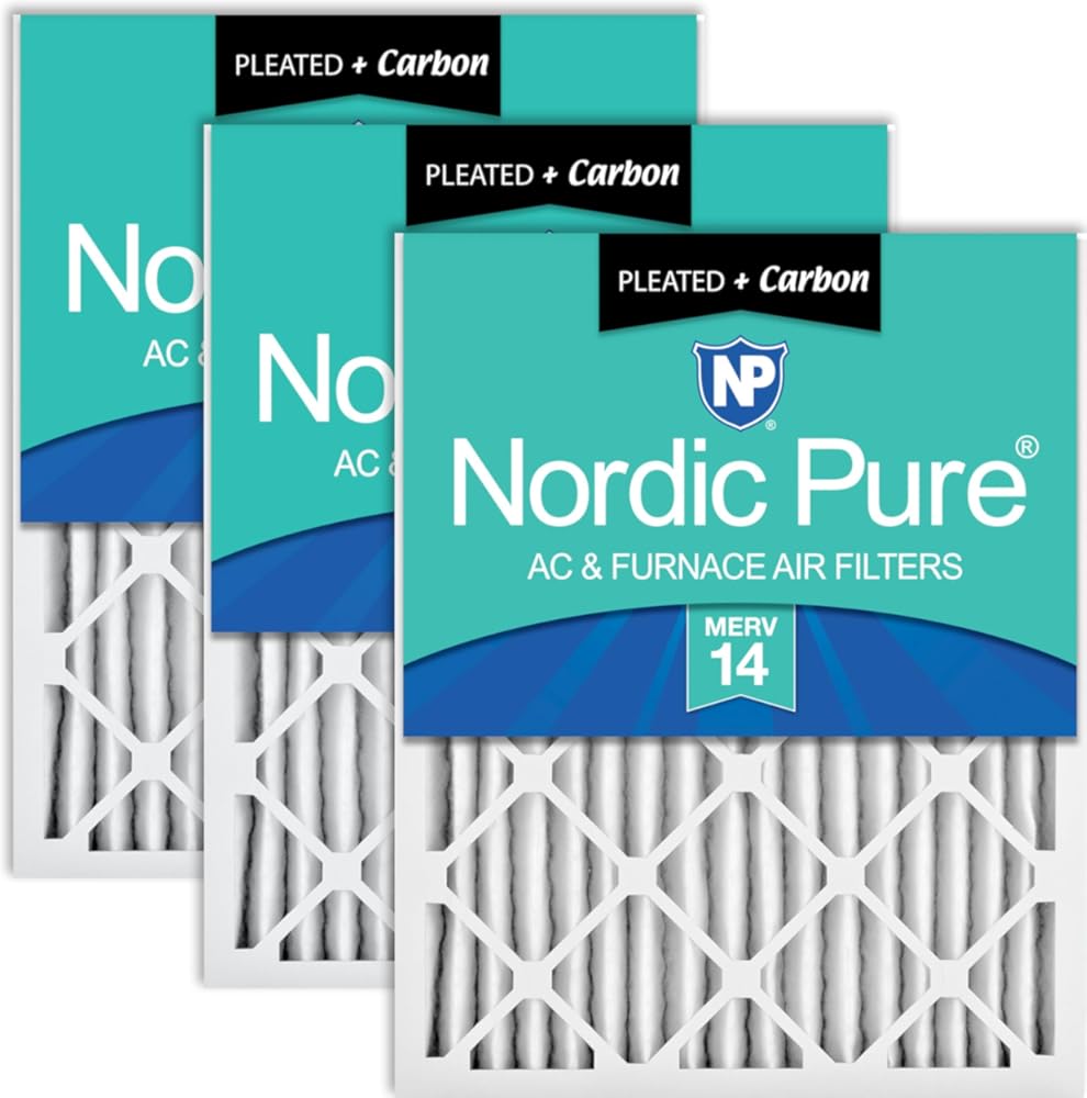 Nordic Pure 20x35x2 (19 1/2 x 34 1/2 x 1 3/4) Pleated Air Filters MERV 14 Plus Carbon 3 Pack