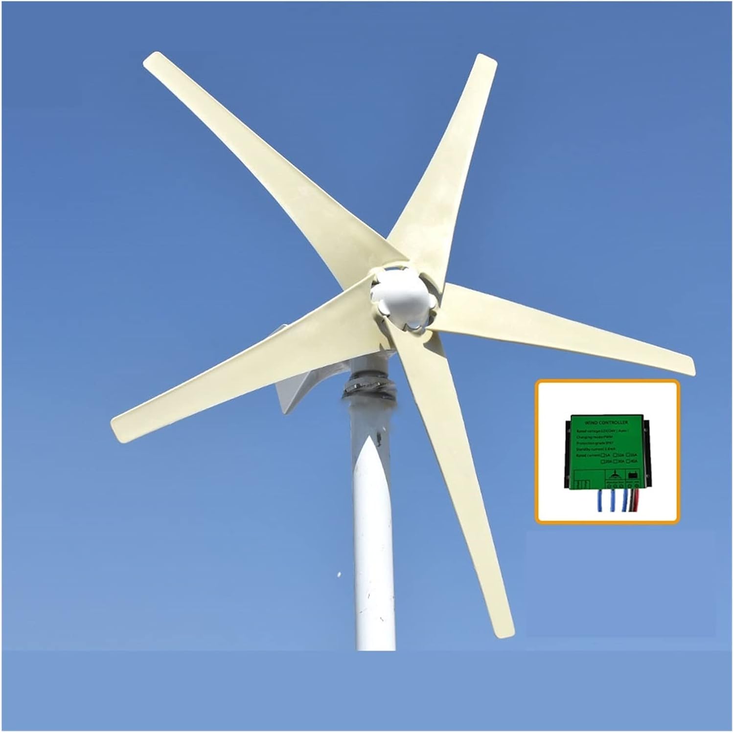 Industrial Wind Turbine Generator Wind Turbine Generator Windwill 600W 800W 12V 24V with 3 Blades 5 Blades MPPT PWM Controller for Homeuse Solar and Wind Power Parts(Red,12V_800W 5 Blades)