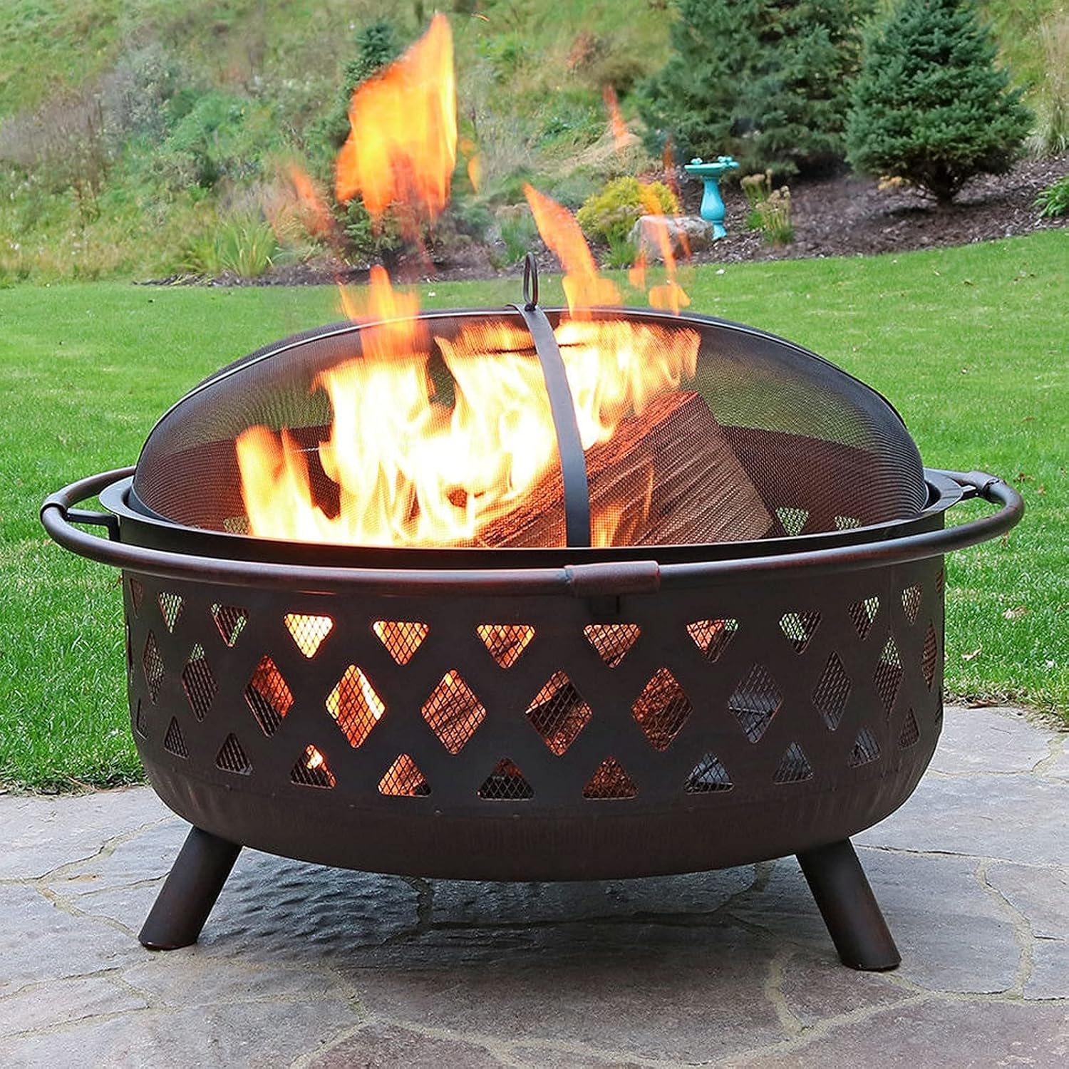 Outdoor Fire Pit Garden Fire Pit, Large Bonfire Wood Burning Patio & Backyard Round Firepit for Outside with Spark Screen and Poker, Great for Outdoor and Patio Grill Barbecue Rack