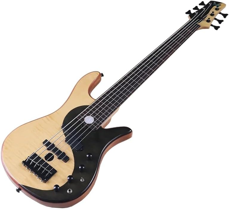 6-String Electric Bass Guitar, 43-Inch Full Size, High Gloss Flame Maple Top & Solid Okoume Body,Chrome Diecast Tuners(M2 Fretless model)