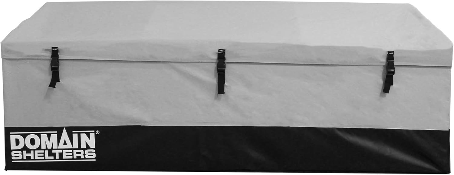 Domain Shelters 176 Gallon 6 x 2 x 2 Foot Outdoor Patio Backyard Garden Storage Container Deck Box w/Removable Weather Bars & Clip Buckles, Gray/Black