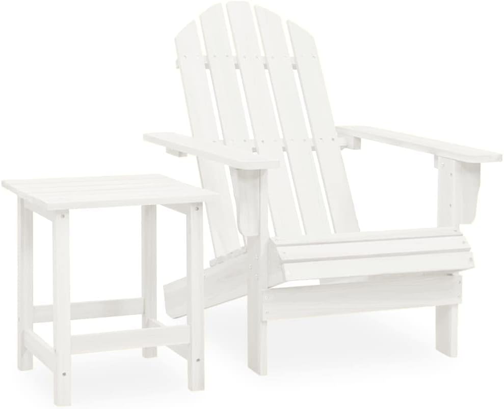 Furniture Sets Patio Adirondack Chair with Table Solid Fir Wood White,Adirondack Chair with Table Solid Fir Wood, Comfortable and Stylish for Garden or Patio Garden Conversation Sets