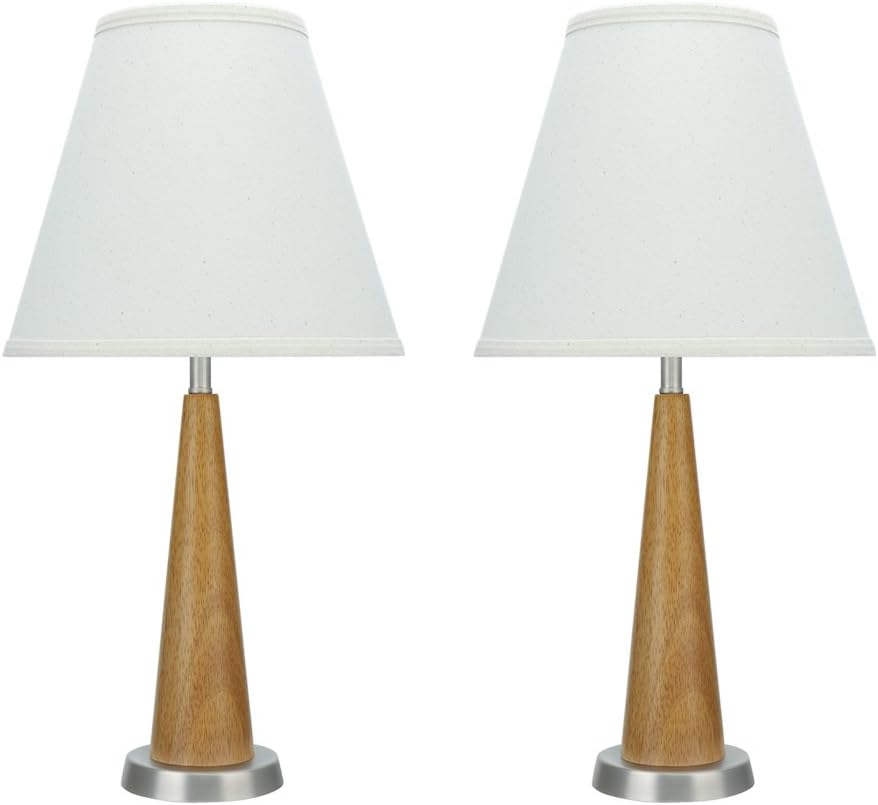 Aspen Creative 40095, Two Pack Set H Transitional Wooden Brown Pewter Finish Base and Hardback Empire Shaped Shade in Off White, 11