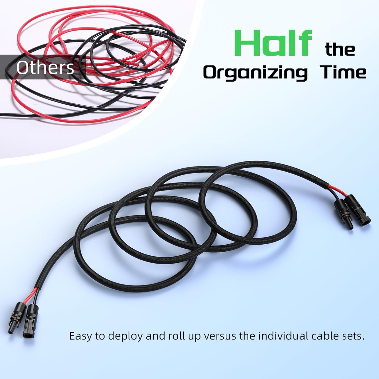 Bateria Power 1 Pair 50FT Solar Cables, 10 Gauge Solar Extension Cable with IP68 Female & Male Waterproof Connectors and Dust Caps for RV, Photovoltaic Systems