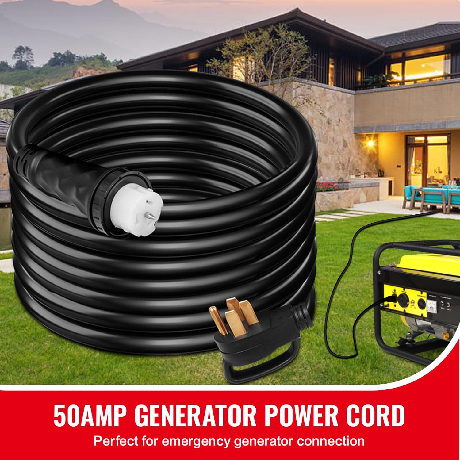 Happybuy 30FT Generator Power Cord, 50A 125/250V, 14-50P to CS6364 Locking Plug – Heavy-Duty Extension Cord for Safe Power Transfer, Weatherproof, UL-Listed