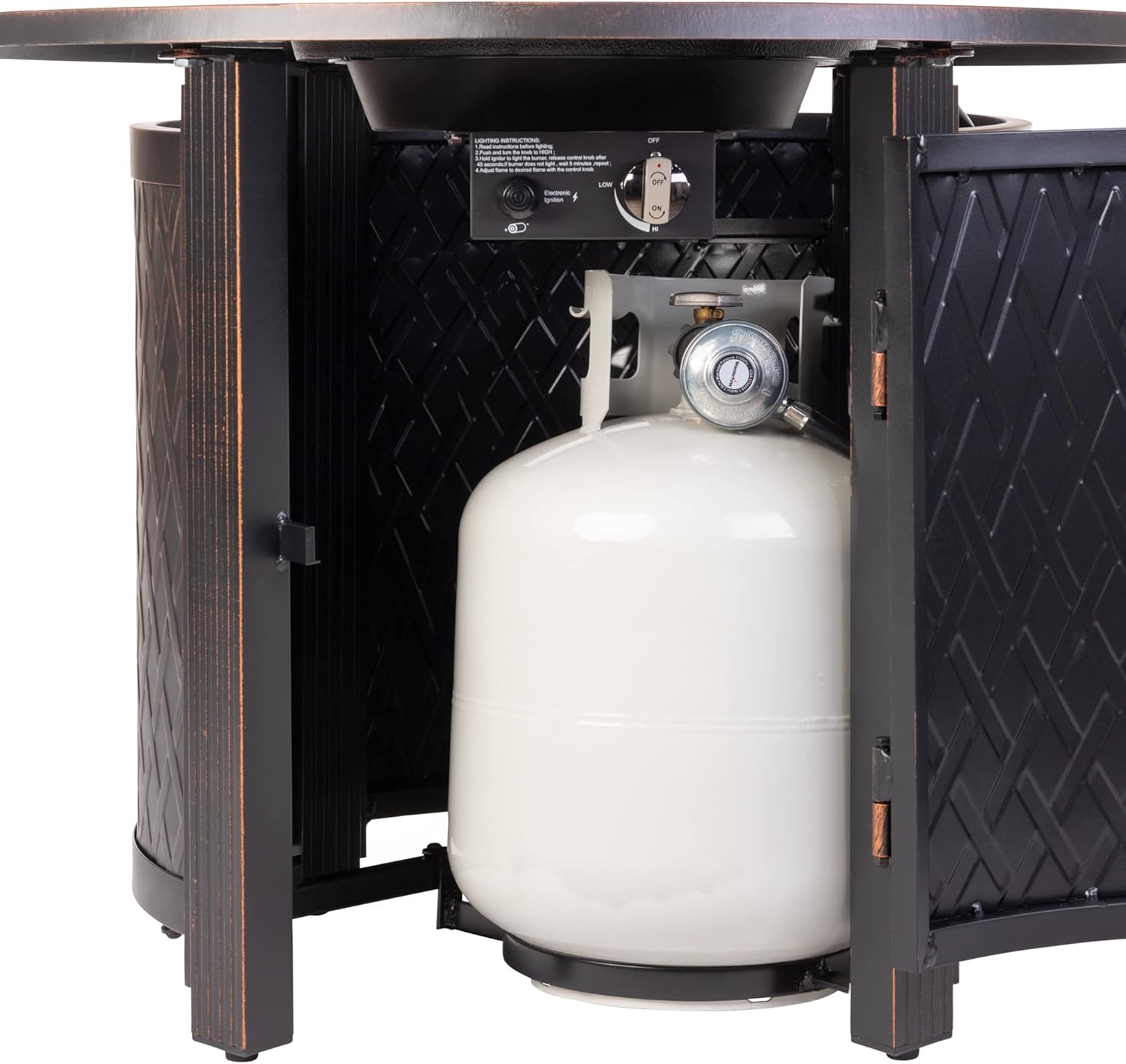 Wagner Woven Aluminum Convertible Gas Fire Pit Table 37,000 BTU Multi-Functional Outdoor with Fire Bowl Lid, Nylon Weather Cover & Clear Fire Glass - Bronze Finish - Round - 34