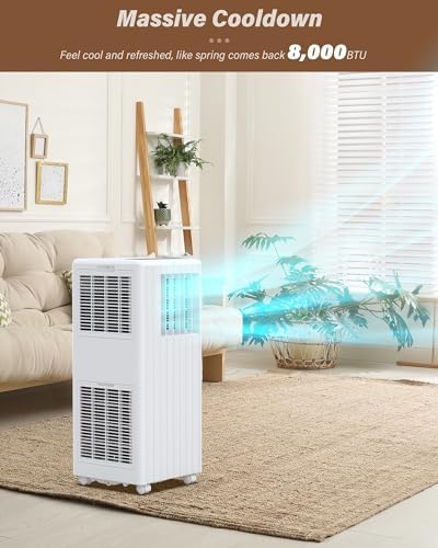 8000BTU Portable Air Conditioners, Portable AC Unit for Room Up to 350 Sq. Ft,3-IN-1 Room Air Conditioners with Fan/Dehumidifier/24H Timer/Remote Control & Windows Kit, White