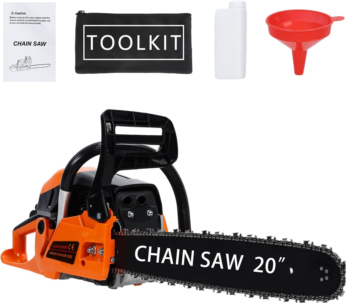 58CC 20-Inch Gas Chainsaw - Powerful 2-Stroke with Ergonomic Grip, Low-Kickback Chain, and Automatic Oiler for Efficient Firewood Cutting and Tree Felling Red