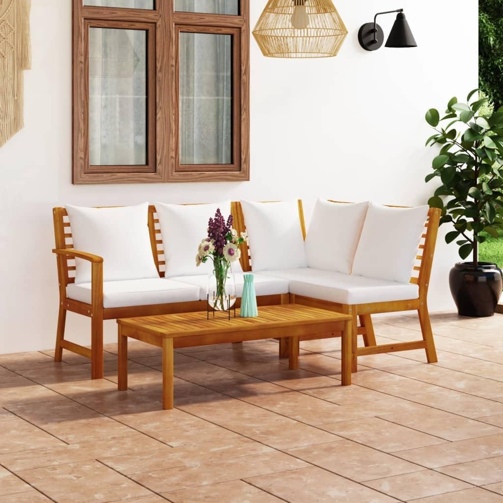 Furniture Sets 4 Piece Patio Lounge Set with Cushion Cream Solid Acacia Wood,Elegant Patio Lounge Set Acacia Wood 4 Piece Outdoor Use Garden Conversation Sets