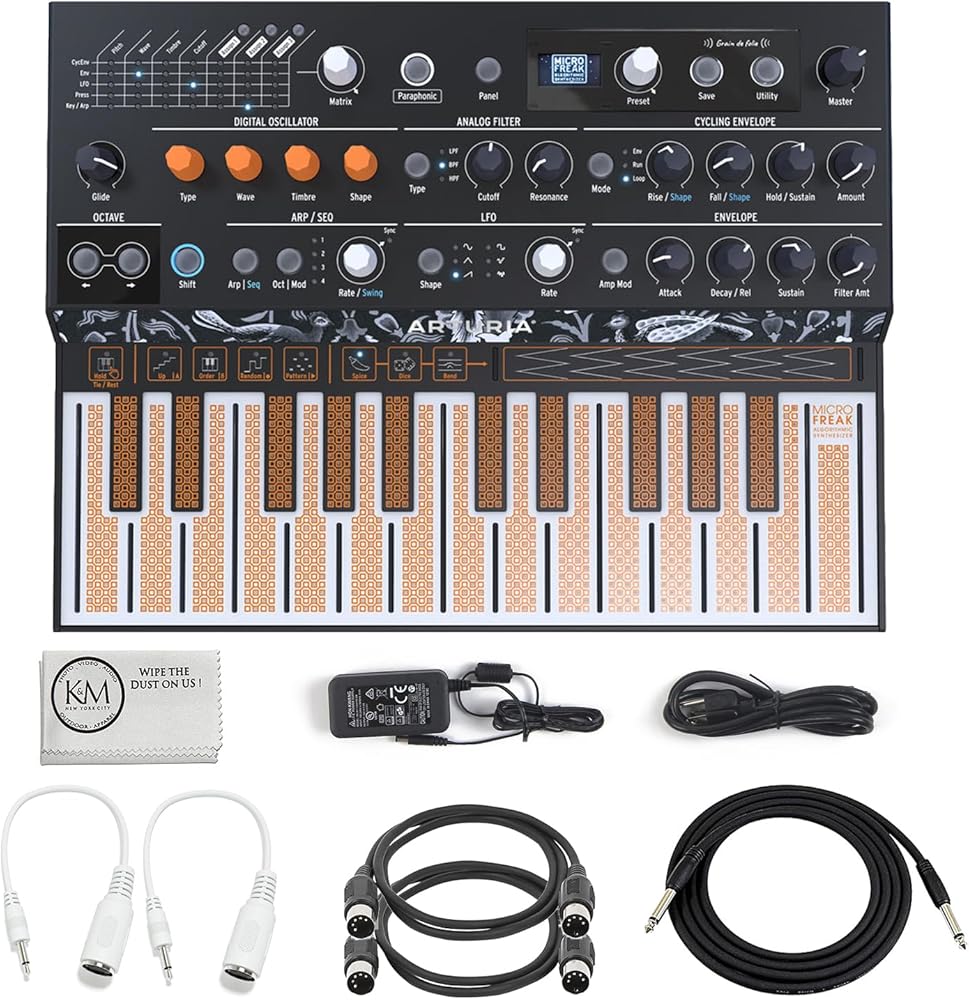 Arturia MicroFreak - Hybrid Analog/Digital Synthesizer with Advanced Digital Oscillators Bundled with 2 MIDI Cables + Instrument Cable (3 Items)