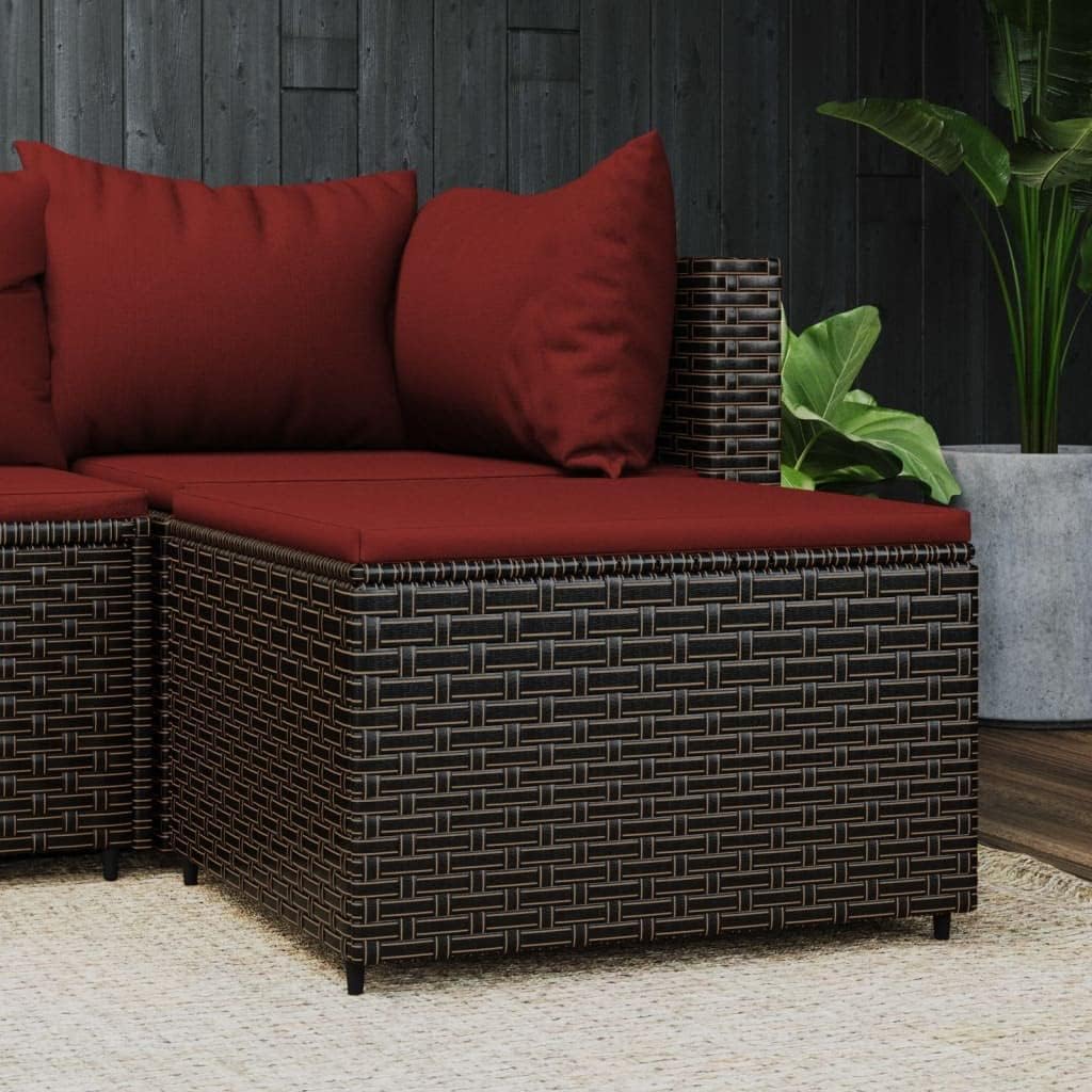 Patio Footrest with Cushion Brown Poly Rattan,Outdoor Patio Footrest with Comfortable Seat Cushion for Garden Relaxation and Dining Patio Ottomans, Outdoor Furniture