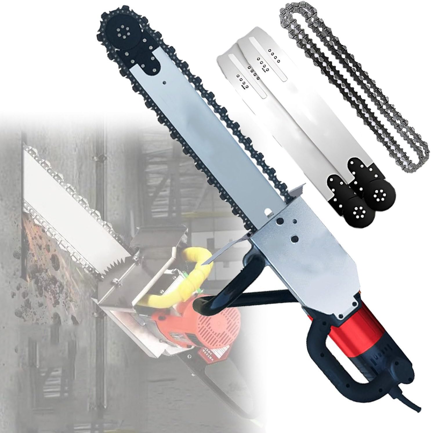 Brushless Motor Electric Concrete Chain Saw,Concrete Wall Cutter,Powerful Chain Saw with Two Chains/Guide Bar,for Reinforced Concrete/Red Brick Walls/Cement Walls 480