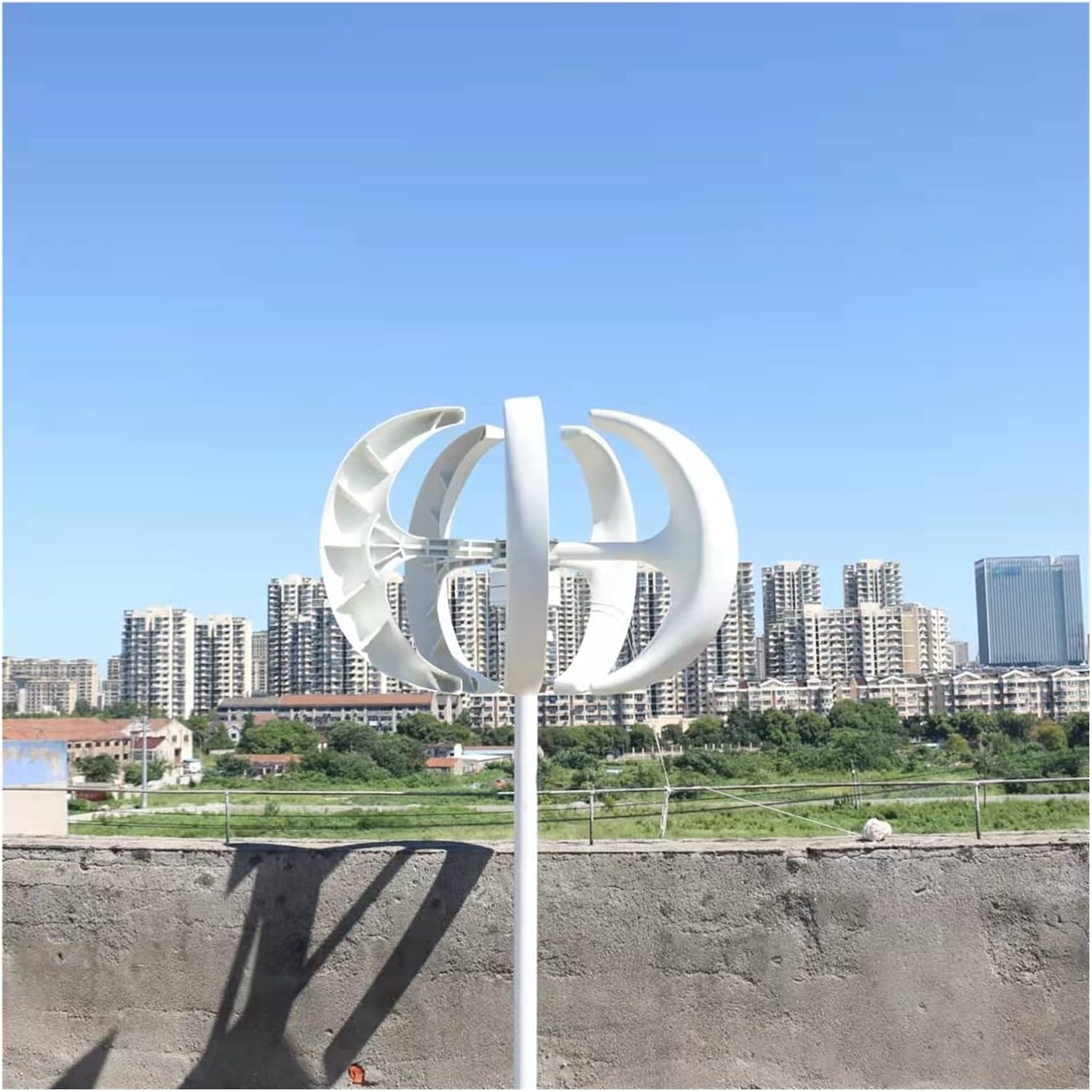 Wind Power Turbine Generator Wind Power Turbines Generator 8kw 12/24/48V 5 Blades Windmill Lantern Vertical Axis for Streetlight with MPPT Controller (Color : White, Size : with COTROLLER_24V)