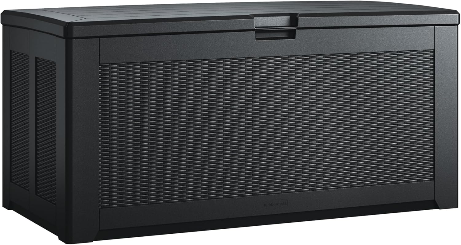 Rubbermaid Extra Large Resin Outdoor Storage Deck Box (134 Gal), Weather Resistant, Black, Deck Organization for Home/Backyard/Pool Chemicals/Toys/Garden Tools/Porch/Patio Cushions