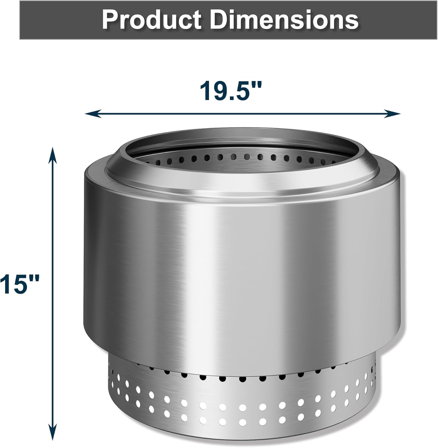 19.5 inch Smokeless FirePit with Waterproof Bag & Poker, Stainless Steel Outdoor Smokeless Fire Pit, Wood Burning Fire Pit for Patio, Camping, Backyard
