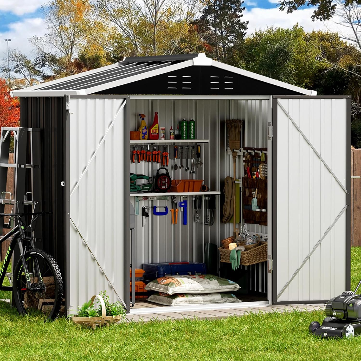 6'x4' Outdoor Storage Shed with Singe Lockable Door,Galvanized Metal Shed Suitable for The Garden,Tiny House Storage Sheds Outdoor for Backyard Patio Lawn，Dark Grey