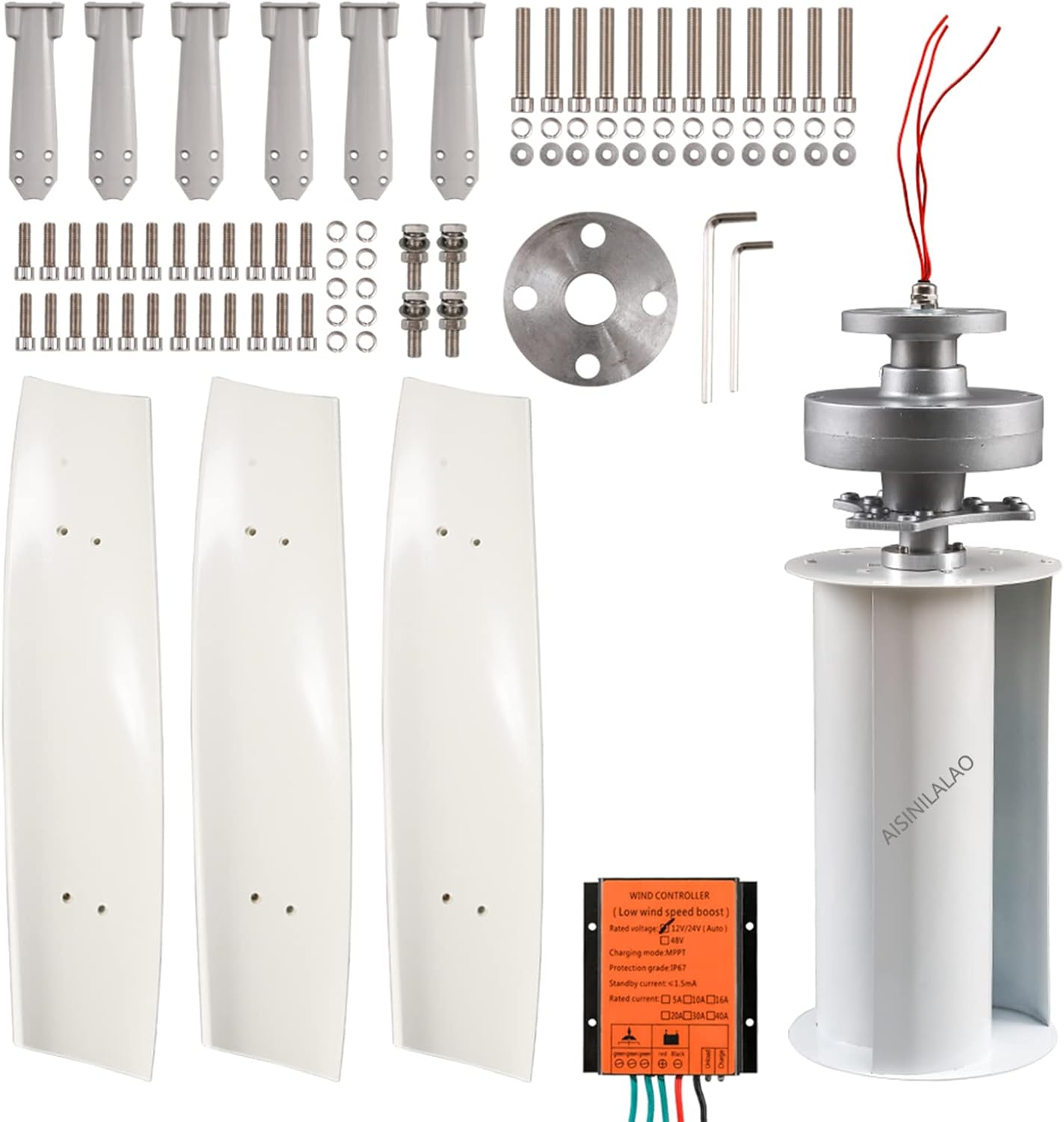 10000W 3 Blades No Noise Vertical Wind Turbine, with Waterproof Charge Controller for Home Use Vertical Axis Wind Turbine 12V 24V 48V (White)