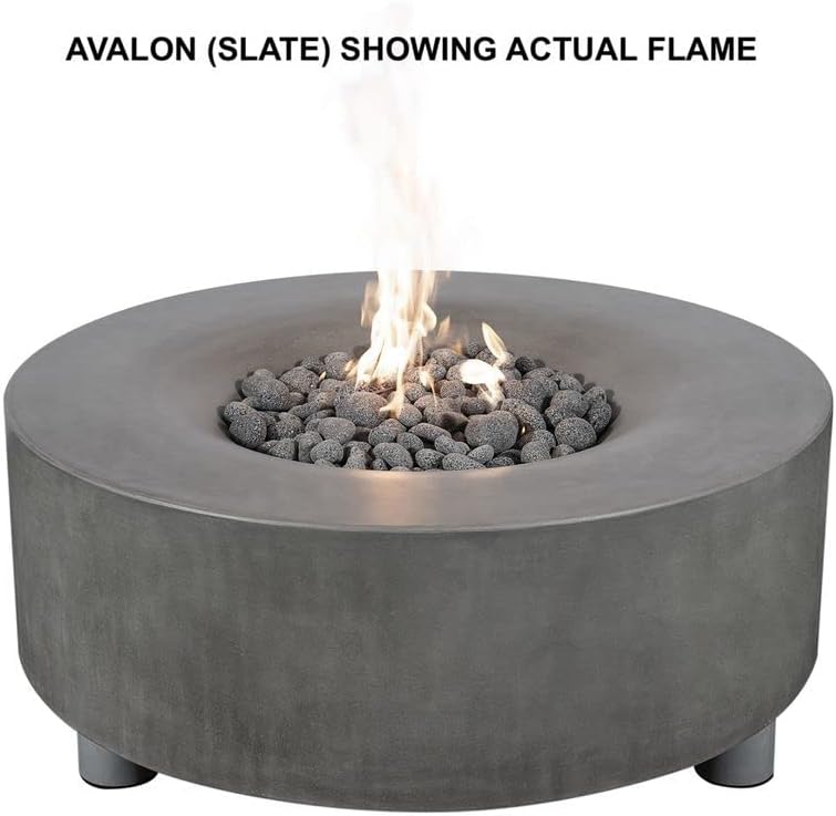 Pyromania Avalon Outdoor Concrete Fire Table, 42 Inches Round - Propane Model in Slate Gray Color