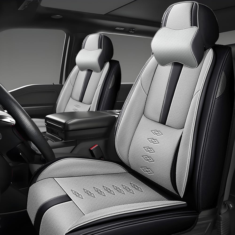 Front Seat Covers for Subaru Outback 2000-2024 2025,Leather Car Seat Covers,Soft Interior Accessories Seat Cushion Cover,Waterproof Automobile Seat Protectors for Outback(Black Gray,Deluxe)