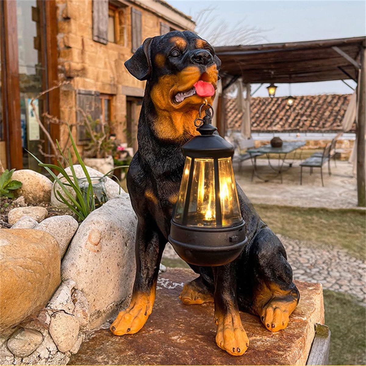 Garden Dog Statues with Solar Lights, Realistic Dog Figurine Decor,Dog Garden Statues with Solar Lantern,Solar Dog Ornaments,Dog Figurine Decor,for Patio, Lawn, Yard,B