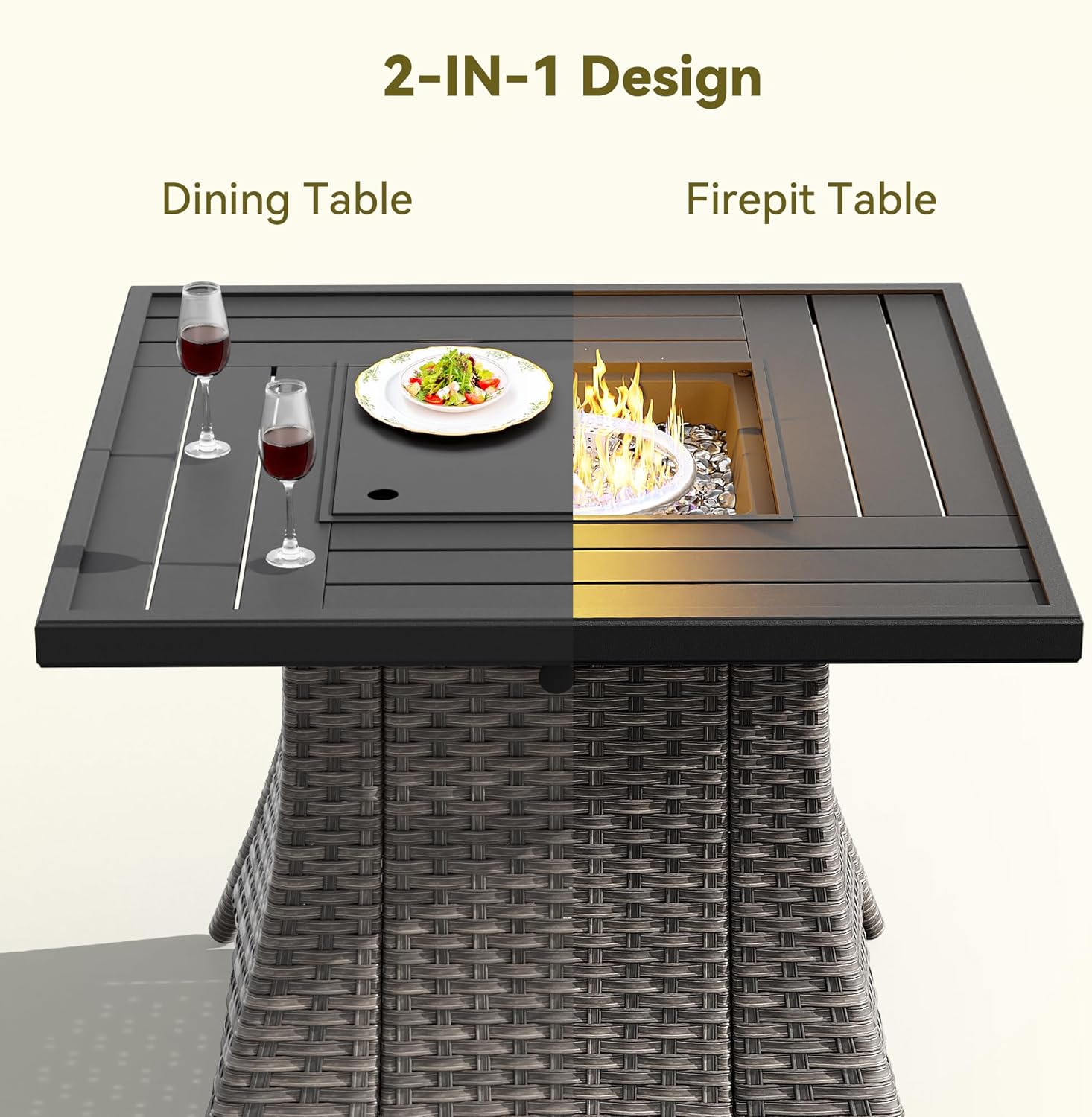 31.7in Propane Fire Pit Gas Fire Pit Table with Lid and Metal Tabletop, CSA with Lava Rocks, Heavy Duty 2 in 1 Square Fire Pit Table for Outdoor, Patio, Garden, Party and Camping