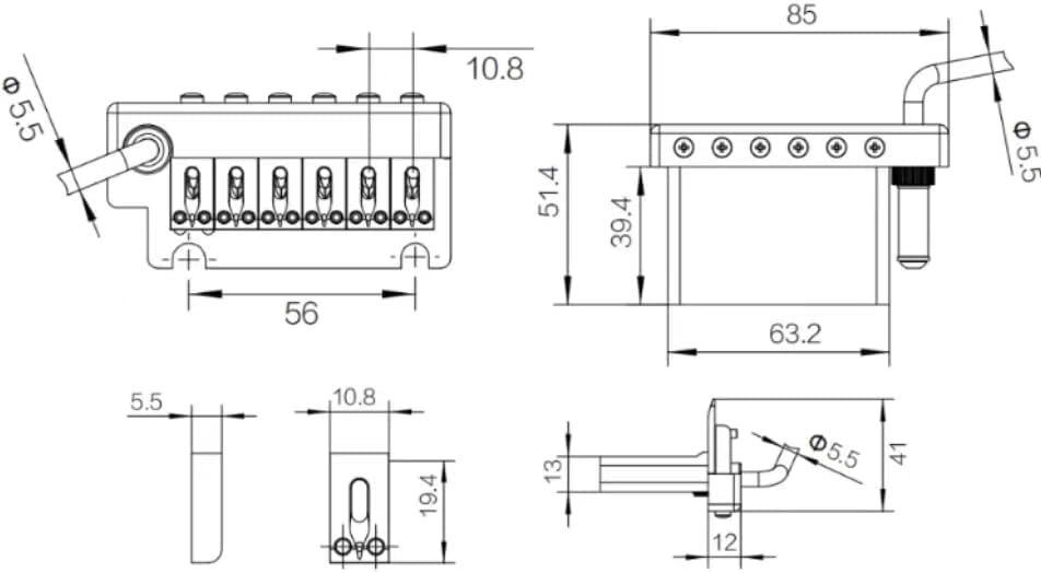 Guyker Guitar Tremolo Bridge String Spacing 10.8MM with Brass Saddle and Brass Block & Bridge Stud, Spring and Claw, Pop-In Vibrato Bar, Complete Install Kit, GG1009 Black