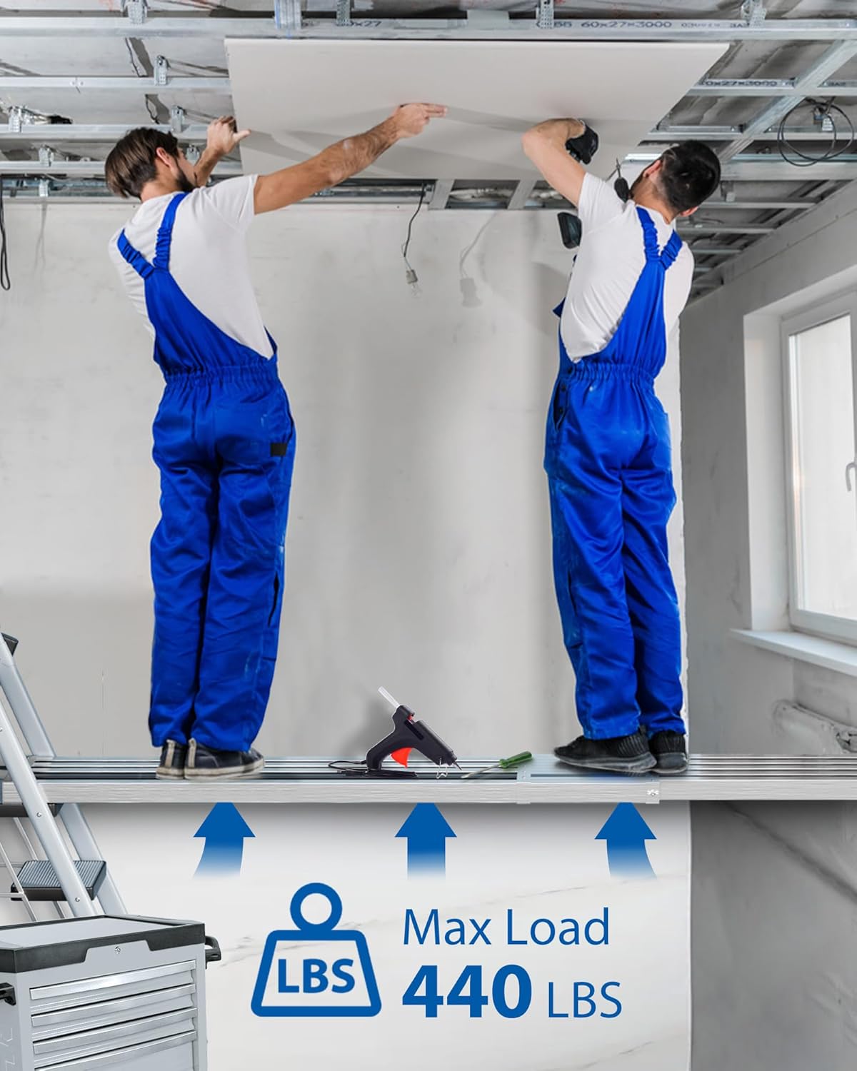 9-15 ft Telescoping Plank, Aluminum Work Plank, 440 LBS Capacity, Aluminum Scaffolding Plank with Skid-Proof Platform Scaffold Ladder Accessory