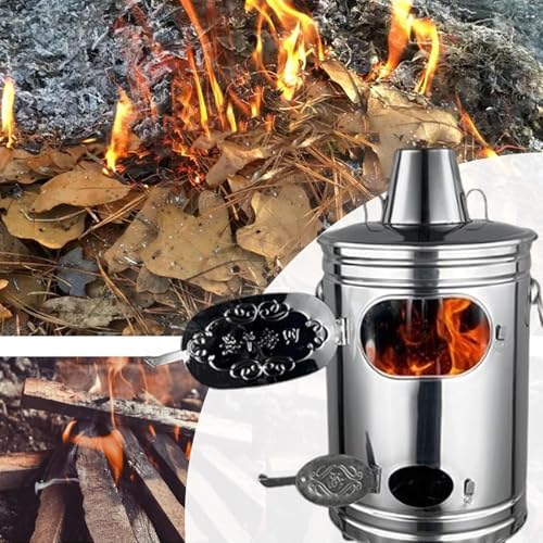 Portable Stainless Steel Burn Barrel - Outdoor Incinerator with Fire Hook for Efficient Yard Waste, Leaves, Debris, Paper Burning - Ideal Garden Fire Pit