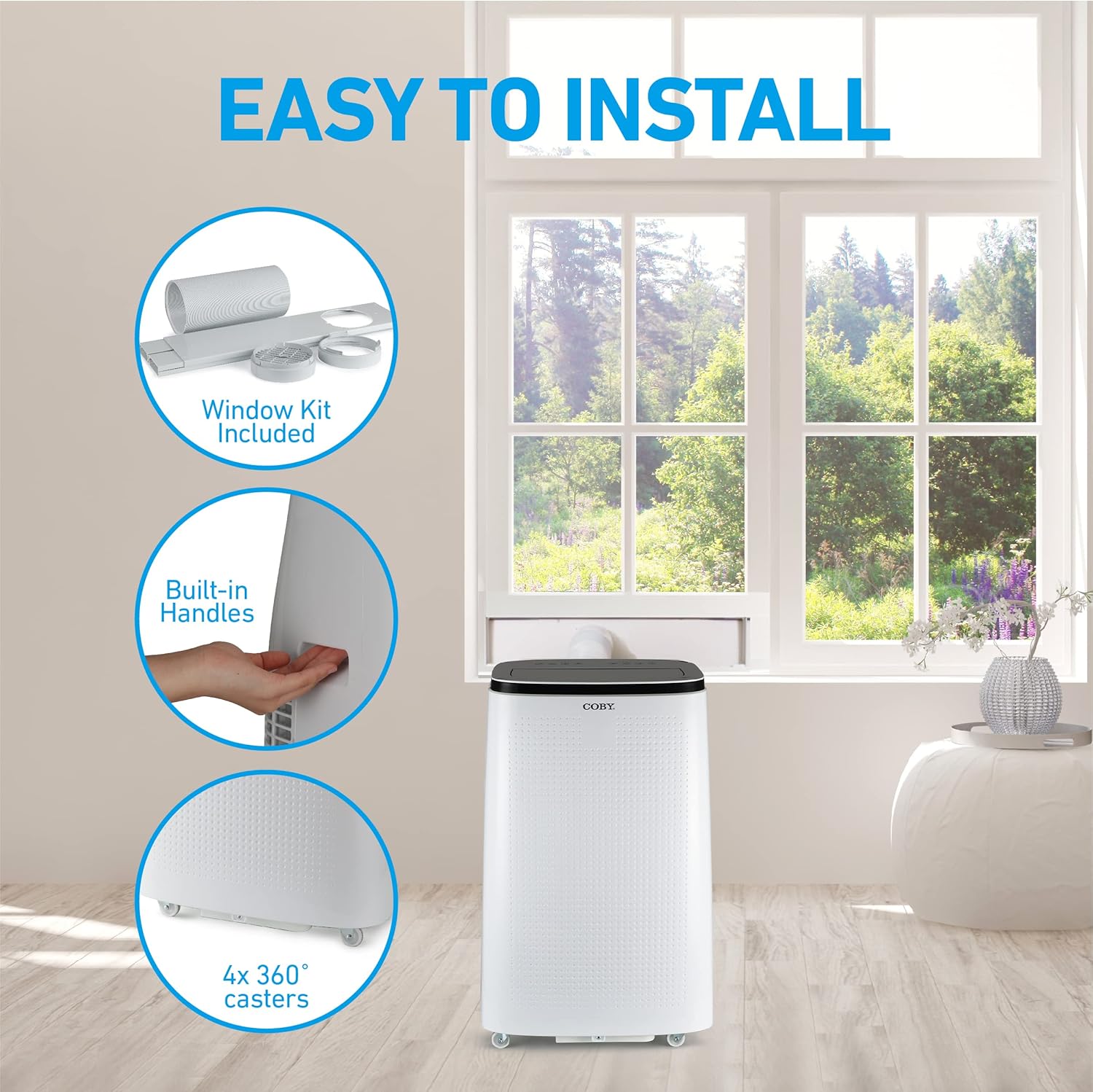 Coby CBPAC1080 3-in-1 AC Unit, Dehumidifier & Fan, 15,000 Portable Air Conditioner, 15000 BTU, White