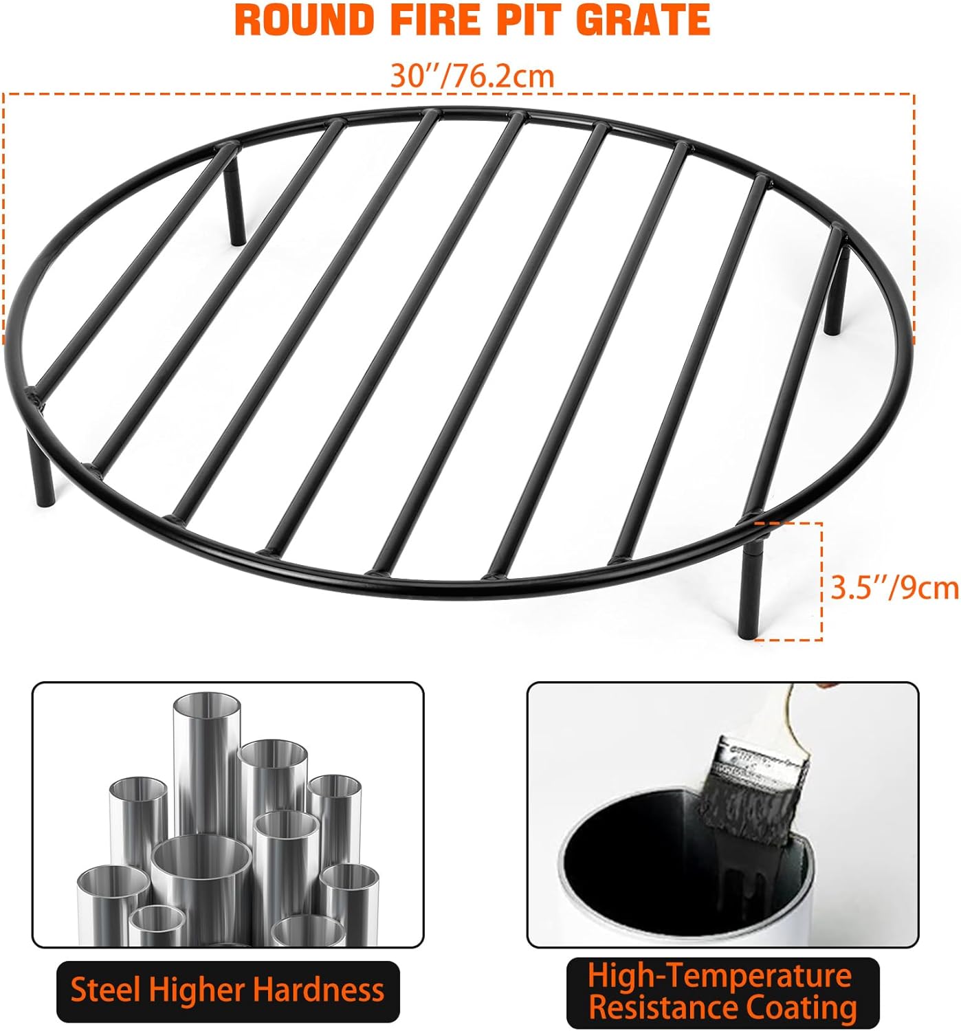 only fire Round Fire Pit Grate with 4 Legs for Outdoor Campfire Grill Cooking, 30 Inch