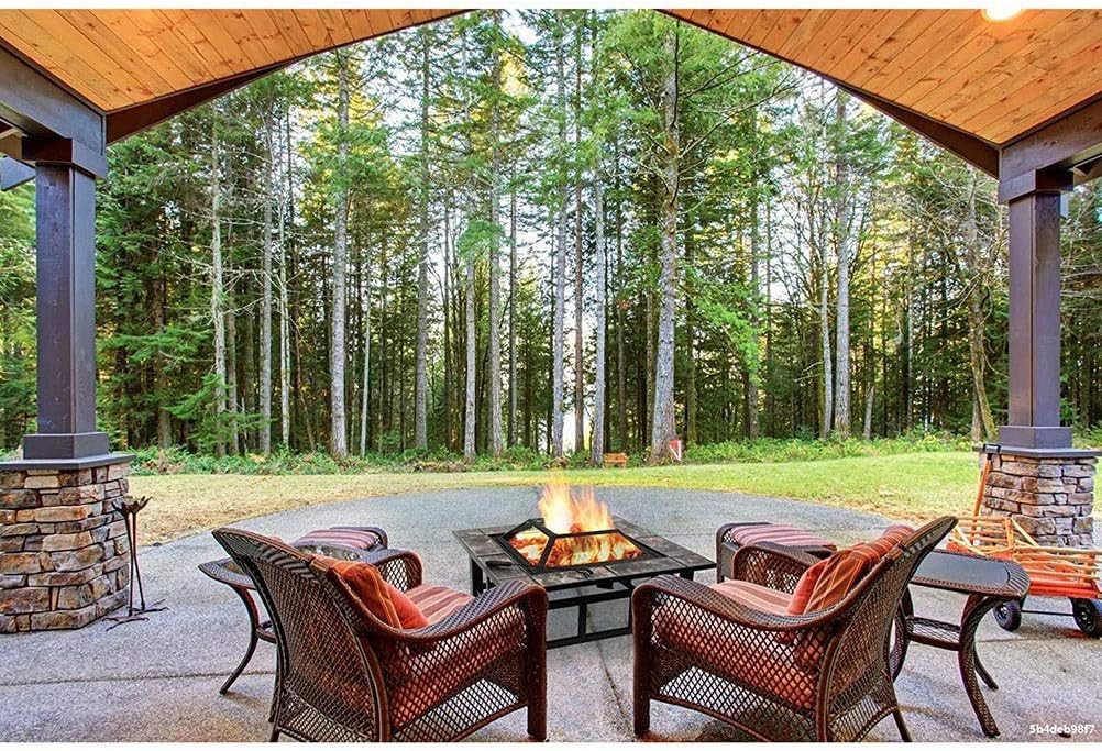 Outdoor Fire Pits Fire Pit with BBQ Grill Shelf,Outdoor Metal Brazier Square Table Firepit Garden Patio Heater with Waterproof Cover