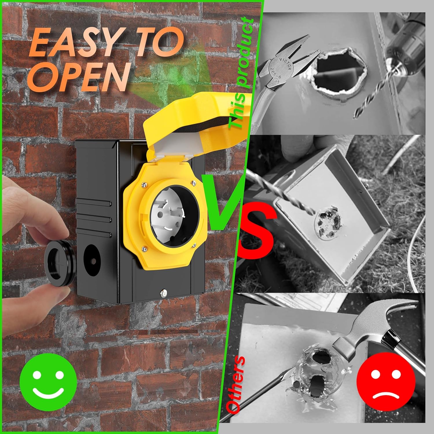 CircleCord 50 Amp Generator Inlet Box with Pre-Drilled 4 Big Wiring Holes, NEMA SS2-50P Power Inlet Box, 125/250 Volt, 12500 Watts with LED Power Indicator for Ourdoor Use, ETL Listed