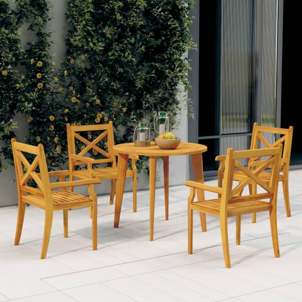 5 Piece Patio Dining Set Solid Wood Acacia Garden Furniture