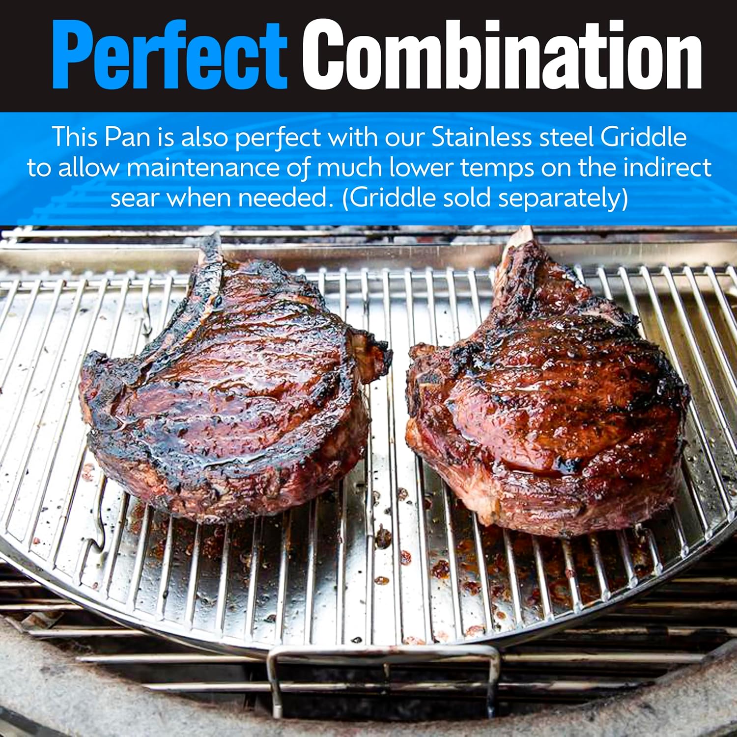 SnS Grills Drip 'N Griddle Pan - 3-in-1 Kettle Grill Accessory for Searing, Dripping, and Griddling, Dishwasher Safe Stainless Steel BBQ Accessory Ideal for 22